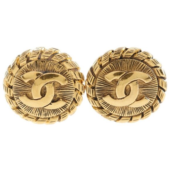 CHANEL COCO Mark Earring vintage Plated Gold 23.0g Women - Picture 1 of 10